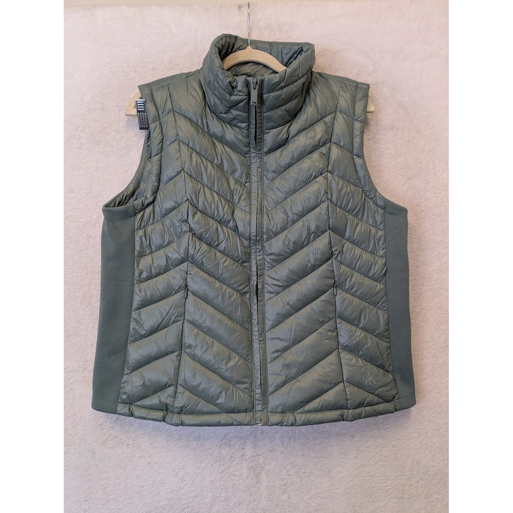 Calvin Klein Womens Size‎ L Autumn Green Chevron Quilted Lightweight Puffer Vest